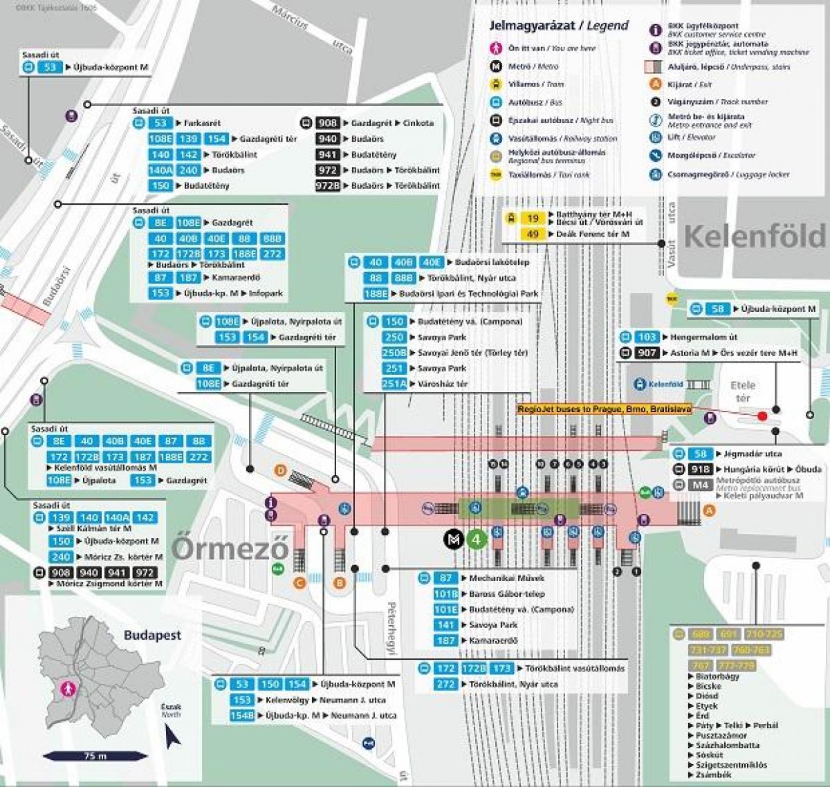 карта на метрото на Будапеща kelenfoe 