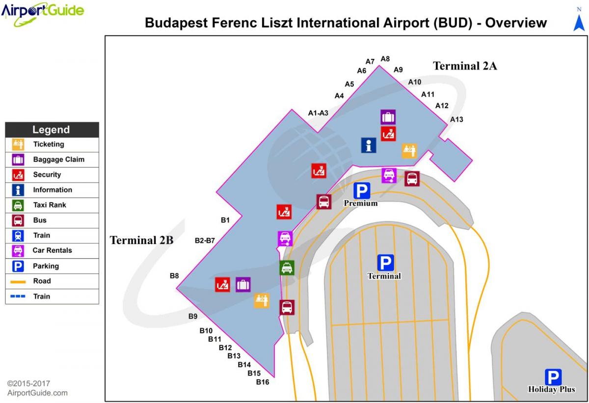 летището на Будапеща картата на терминал 2а