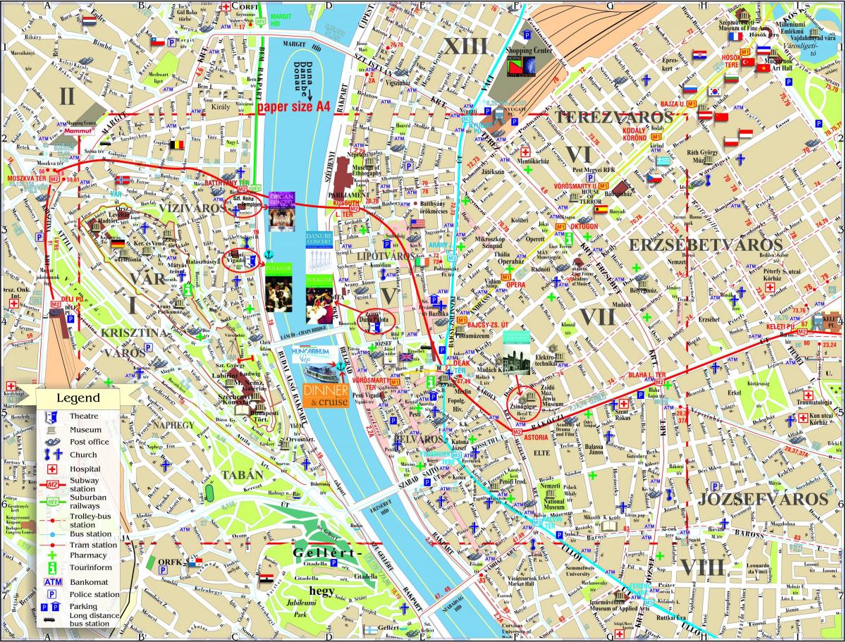 карта на улиците на центъра на Будапеща 