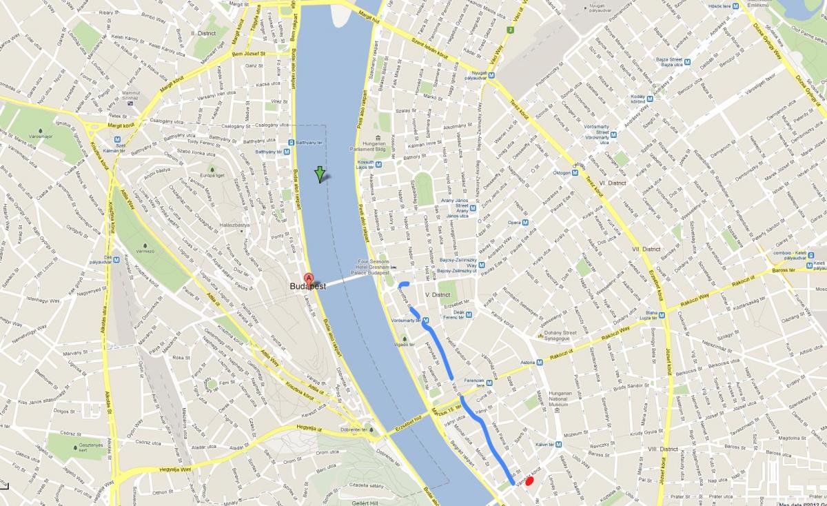 картата улица на Будапеща Ваци