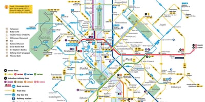 Карта на Будапеща с обществен транспорт